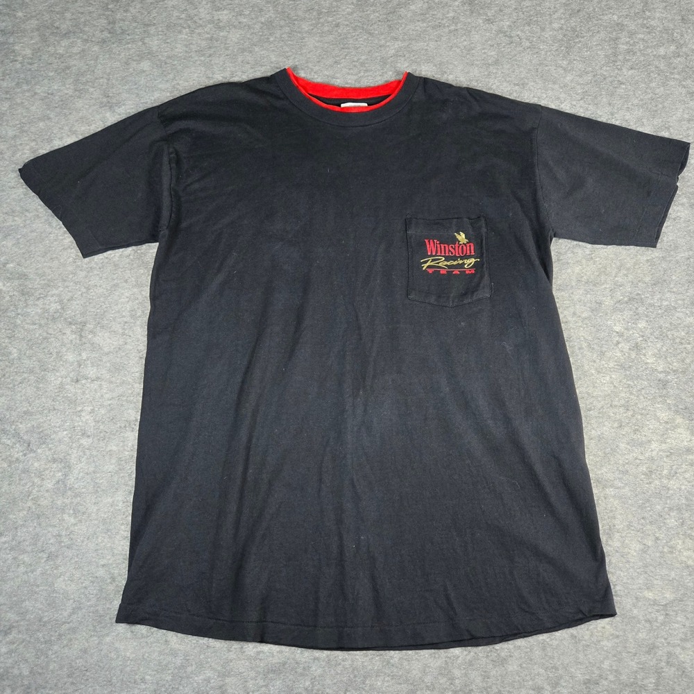 Vintage 1993 American Born Mens Black Winston Racing Team  Pocket‎ T-Shirt XL